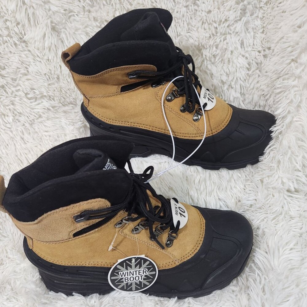 NWT Falls Creek Mens Size 10 Blizzard Tan Winter Boots W/ Black Rubber Shell & L